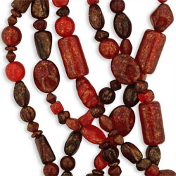 Strung Pressed Bead Mixes : Gold Marbled - Ruby Mix